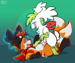 animal_genitalia animal_penis balls blush bodily_fluids canine_penis cum cum_in_pussy cum_inside cum_on_penis cum_on_self duo female female_on_top female_penetrated feral fur furry furry_only genital_fluids genitals hi_res legendary_pokemon looking_pleasured male male/female male_on_bottom male_penetrating male_penetrating_female nintendo on_bottom on_top penetration penis pocketpaws pokémon_(species) pokemon pokemon_(species) pokemon_only pussy sex shaymin tail tongue tongue_out vaginal_penetration video_games white_body white_fur