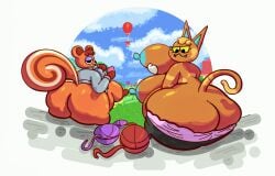 animal_crossing ass big_breasts bottomless breasts candlebottom feline female fur hand_on_breast holding_breast huge_ass katt_(animal_crossing) nintendo phone sally_(animal_crossing) squirrel thick_thighs topless video_games wide_hips