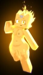 3d 3d_(artwork) black_background breasts female female_focus fire glowing humanoid looking_at_viewer marking minecraft navel nipples nuria_(slipperyt) one_leg_raised pose posing simple_background slipperyt smiling_at_viewer solo solo_female solo_focus