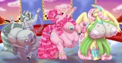 2022 3girls absurd_res anthro areolae ass big_breasts blues64 breasts cutie_mark dancing digital_media_(artwork) equid equine eyebrows female female_only fingers fluttershy_(mlp) friendship_is_magic furry group hasbro hi_res huge_ass huge_breasts hyper hyper_breasts lesang mammal marble_pie_(mlp) muscular muscular_female my_little_pony nipples obese obese_female overweight overweight_female pegasus pinkie_pie_(mlp) pony sibling sister sisters straight_hair thick_thighs what wide_hips wings