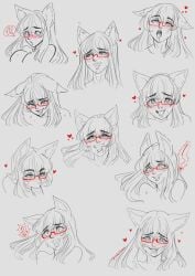 1girls 2022 ahe_gao ahegao black_and_white breasts cat_ears catgirl dick drooling exclamation_mark expression_sheet expressions fluffy_ears glasses heart high_resolution kinkymation long_hair looking_down mole mole_on_breast mole_under_mouth no_background no_color oral paulina_(kinkymation) shocked slanted_eyebrows sucking_penis