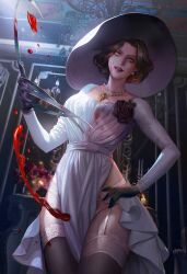 1girls alcina_dimitrescu big_breasts capcom claws clothing dark_fantasy fan_yang female female_only gothic light_skin lingerie milf resident_evil resident_evil_8:_village stockings wide_hips