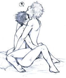 2boys anal artist_request heart human lap_sitting male male_only monochrome multiple_males naruto nude sasuke_uchiha sex sitting sitting_on_lap sitting_on_person upright_straddle uzumaki_naruto yaoi