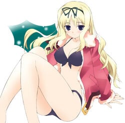 bikini blonde_hair blue_eyes christmas clothing female kusugawa_sasara long_hair sakana solo source swimsuit to_heart_(series) to_heart_2