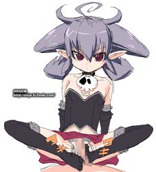 black_legwear censored feet footjob genom grey_hair oekaki onija_taro onija_tarou panties penis pointy_ears red_eyes spread_legs thighhighs underwear white_panties