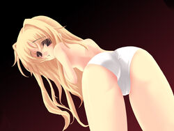 bent_over blonde_hair fate_testarossa frapowa lyrical_nanoha mahou_shoujo_lyrical_nanoha panties solo topless underwear white_panties