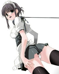 ao_ume collar glasses hairband leash maid panties pantyshot skirt slave thighhighs underwear zettai_ryouiki