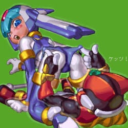 android armor bingo_torte blonde_hair capcom fairy_leviathan female helmet lowres machine mega_man mega_man_zero oekaki robot robot_girl skin_tight zero_(mega_man)