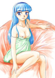 1girls artist_request blue_eyes blue_hair blush breasts curvaceous female hairband human large_breasts long_hair looking_at_viewer magic_knight_rayearth negligee nipple_slip nipples no_bra pale-skinned_female pale_skin solo umi_ryuuzaki