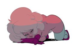 1girls afro ass big_ass breasts bushy_pubes cartoon_network curvy diamond_authority female female_only gem_(species) hanging_breasts looking_up lying milf no_bra pink_diamond_(steven_universe) pink_eyes pink_skin pubic_hair seductive slb solo steven_universe stockings white_background