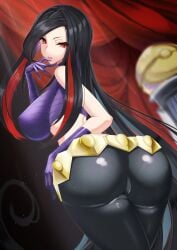 1girls absurd_res alternate_breast_size ass big_ass big_breasts black_hair breasts busty cameltoe come_hither fat_ass female female_only finger_to_mouth fortunia_(pokémon) gloves hi_res kaoru1307 large_ass large_breasts legwear long_hair looking_at_viewer looking_back lucy_(pokemon) multicolored_hair nintendo pants pokémon pokemon red_eyes red_hair sensual sideboob smile solo