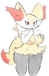 absurd_res animal_humanoid anthro areola belly braixen clothing female fluffy fluffy_chest fluffy_ears fluffy_tail fur fur_breasts fur_thick_thighs furry genitals hi_res legwear lhacedor looking_at_viewer nintendo nipples nude pokémon_(species) pokemon pokemon_(species) pussy red_eyes solo tan_areola tan_nipples thigh_highs video_games wide_hips yellow_body yellow_fur