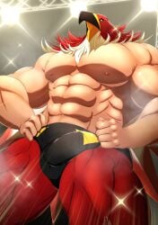 abs absurd_res animal_mask beak biceps bottomwear bulge clothing fatal_fury garou:_mark_of_the_wolves hi_res humanoid king_of_fighters male male_only mask muscular muscular_humanoid muscular_male nipples pants pecs snk solo solo_male tizoc toranoyouhei wrestler