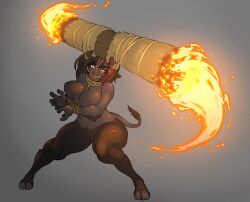 anthro big_breasts blazing_bull bound bovid_humanoid bovine_humanoid brown_fur brown_hair completely_nude cow_ears cow_girl cow_horns cow_tail dark-skinned_female dark_hair dark_skin female female_only fire fromsoftware full_body fur gag gagged genderbent hooves horns humanized humanoid minotaur minotaur_female muhut nude pointy_ears rope scars sekiro:_shadows_die_twice solo standing tail thick_thighs