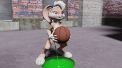 anthro ball basketball basketball_(ball) bodily_fluids female genital_fluids genitals hi_res lagomorph leporid lola_bunny looney_tunes mammal nude outside peeing pussy rabbit solo urine vahvahvahvixen_(artist) warner_brothers watersports