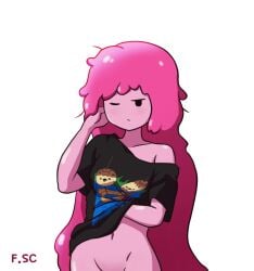 adventure_time fizzyspidercider just_woke_up no_panties pink_hair pink_skin princess_bubblegum