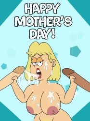 1girls areola areolae big_breasts bioredarts breasts cum cum_in_mouth cum_on_breasts cum_on_face dark-skinned_male female happy_mother's_day large_breasts milf mother multiple_penises naked nipples penis rita_loud straight_hair the_loud_house