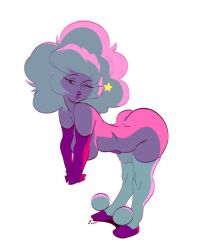 1girls ass big_breasts bushy_pubes cartoon_network diamond_authority gem_(species) gloves leaning_forward pink_diamond_(steven_universe) pink_skin pubic_hair slb smiling solo steven_universe teasing wink