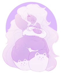 1girls amethyst_(steven_universe) bra chubby cleavage_cutout kokobuttz lingerie long_hair panties purple_skin seductive shortstack steven_universe thick_thighs voluptuous