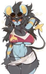 absurd_res anthro big_breasts black_body black_nose bra breasts clothing felid feline felis female hi_res luxray mammal nintendo pokémon_(species) pokemon pokemon_(species) solo underwear video_games yuio