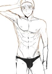 abs beauty_mark black_eyes black_underwear blush bulge embarrassed gay gojou_wakana male_only mole mole_under_eye muscular nipples pecs penis_through_underwear pubes shi46 short_hair sketch solo solo_male sono_bisque_doll_wa_koi_wo_suru speedo