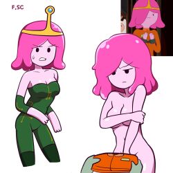 adventure_time annoyed bodysuit female fizzyspidercider pink_hair pink_skin princess_bubblegum