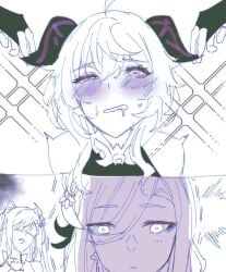 3girls ahegao blush blush_lines drooling eyes_half_open female female_only ganyu_(genshin_impact) genshin_impact horn horns horns_girl keqing_(genshin_impact) open_mouth orgasm_face pleasure_face realization sensitive sensual shenhe_(genshin_impact) stimulation sweat tears tears_of_pleasure yuri