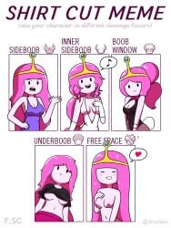 :d :t adventure_time blush boob_window breasts bunnysuit cosplay cute fizzyspidercider hand_on_breast heart inner_sideboob meme midriff nide nipple nude opera_gloves pink_hair princess_bubblegum shirt shirt_cut_meme sideboob tank_top tiara underboob