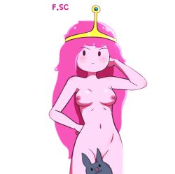 adventure_time blush convenient_censoring fizzyspidercider nipples nude pink pink_hair pink_skin princess_bubblegum