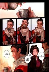 1boy 1girls alcohol aoin comic comic_page detailed detailed_background dialogue doujin emma_(sekiro) english_text female fromsoftware full_color fully_clothed japanese_clothes kimono male sake sekiro sekiro:_shadows_die_twice