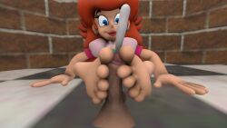 1girls 3d barefoot cum dic_entertainment disembodied_penis female female_focus footjob mario_(series) nintendo pac-man_eyes penis pov princess_peach princess_toadstool princess_toadstool_(dic_cartoons) red_hair source_filmmaker the_super_mario_bros._super_show!