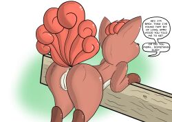 anus ass brown_body dialogue english_text female feral genitals hi_res nintendo pokemon pokemon_(species) pussy raised_tail rear_view softtailed solo text video_games vulpix