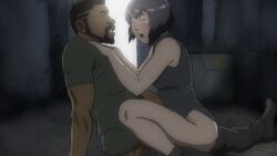 1boy 1girls alley alleyway ambiguous_penetration ass black_penis blush bodysuit boots brown_skin closed_eyes clothed_sex cowgirl_position dark-skinned_male dark_hair dark_penis dark_skin eccentrix female ghost_in_the_shell ghost_in_the_shell_sac_2045 gritted_teeth human human_only imminent_orgasm interracial interracial_sex kusanagi_motoko leotard light-skinned_female light_skin looking_pleasured male purple_hair standard_(sac_2045) straight temon uncensored