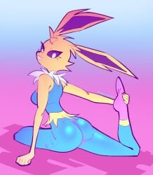 anthro ass color colored eeveelution gym gym_clothes gym_clothing gymnastics jolteon pokémon_(species) pokemon pokemon_only shaded shiny_ass sport sports_uniform sportswear sporty stretching tangeluscious