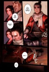 1boy 1girls aoin comic comic_page detailed detailed_background dialogue doujin emma_(sekiro) english_text female fromsoftware full_color fully_clothed japanese_clothes kimono male passed_out sekiro sekiro:_shadows_die_twice unconscious unconscious_male