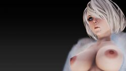 3d 3d_(artwork) blue_eyes blush blushing breasts fur honey_select ihateasuka makeup mole mole_under_mouth nier:_automata open_mouth pale-skinned_female pale_skin simple_background studio_neo white_hair yorha_2b