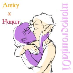 1boy 1boy1girl 1girls 2021 amity_blight closed_eyes disney disney_channel disney_xd flat_colors fully_clothed hand_on_face hand_on_hip hugging hugging_head hunter_(the_owl_house) kissing makeout male monocromia01 parody rough_sketch short_hair signature sketch smooth_skin text the_owl_house white_background