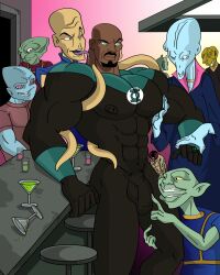 9boys abs alien anthro bald big_biceps big_pecs bulge clothed dark-skinned_male dark_skin dc dc_comics facial_hair gay goatee green_eyes green_lantern helpless huge_biceps huge_pecs human humanoid john_stewart male male_only mchlsctt709 melanin muscles muscular muscular_male pecs solo_focus tentacle tongue tongue_out yaoi