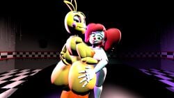 2girls 3d anthro avian baby_(fnafsl) bird circus_baby circus_baby_(fnaf) five_nights_at_freddy's five_nights_at_freddy's:_sister_location five_nights_at_freddy's_2 furry holding_ass human humanoid looking_at_viewer loverofmemes lovetaste_chica presenting_hindquarters robot robot_girl smiling so87baby summer_of_87_baby thick_thighs toy_chica_(fnaf) toy_chica_(love_taste) ultimate_custom_night wide_hips