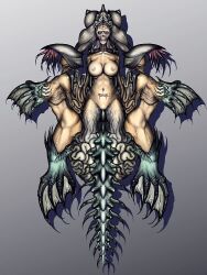 akiragoya body_horror cosmic_horror fins guro horror intestines large_breasts monster official_art ribs scary spines webbed_feet yakouga