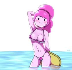 1girls 2022 adventure_time alternate_breast_size bikini bikini_bottom bikini_top black_eyes blush breasts cartoon_network cleavage female female_only fizzyspidercider micro_bikini nipple_bulge nipples_visible_through_clothing outdoors pin pink_bikini pink_bikini_bottom pink_bikini_top pink_body pink_hair pink_skin pink_underwear princess_bubblegum skimpy skimpy_bikini solo thighs wading water wet