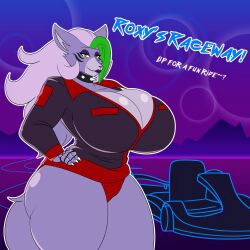 1girls anthro breasts english_text enormous_breasts female five_nights_at_freddy's five_nights_at_freddy's:_security_breach furry furry_female furry_only huge_ass large_breasts looking_at_viewer lunarartstudios_(artist) plump roxanne_wolf_(fnaf) smile solo spiked_collar stripes thunder_thighs wolf wolf_ears wolf_girl wolf_tail