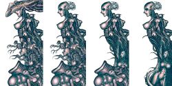 akiragoya body_horror brain cosmic_horror erect_nipples female horror monster official_art ribs yakouga