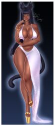 1girls animal_ears animal_tail big_breasts cat_ears cat_tail curvaceous curvy curvy_body curvy_female daphne_dress dark-skinned_female dark_skin dress egyptian egyptian_female female female_focus female_only front_view green_eyes high_heels hourglass_figure lateasanz looking_at_viewer no_bra original original_character shiny_clothes standing tail thick_thighs wide_hips