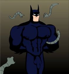 animated batman batman_(series) bondage bruce_wayne bulge clothes_removed dc_comics dcau gif goo helpless male male_only mchlsctt709 muscles muscular muscular_male solo_male stripped tied_up worms