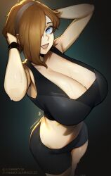 1girls arms_behind_head arms_up artist_name artist_signature ass aurahack belly big_breasts blue_eyes breasts breasts_bigger_than_torso brown_hair brunette butt catherine_(aurahack) cleavage color colored deep_cleavage eye_contact female female_focus female_only front_view hair hair_over_one_eye hand_in_hair hand_on_head hand_on_own_head hands_in_hair hands_on_head hands_on_own_head headband hi_res high_resolution highres hips huge_breasts human human_only large_breasts light-skinned_female light_skin lips looking_at_viewer medium_hair mouth_open one_eye_covered one_eye_obstructed open_mouth pose posing shorts side_view signature simple_background smile smiling smiling_at_viewer solo solo_female solo_focus sports_bra sportswear standing stomach straight_hair sweat sweatdrop sweating sweaty sweaty_body sweaty_breasts thighs tight_clothes tight_clothing tight_fit tight_pants tight_shirt tight_shorts web_address