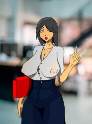 big_breasts black_hair blacksoil female_boss milf office_lady office_suit see-through see-through_clothing