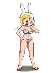 adventure_time bunny_ears bunnysuit feet fionna_the_human_girl fit_female fizzyspidercider mob_face sandals swimsuit v_sign