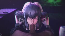 1boy 1girls 3d animated bayernsfm blowjob blowjob_only cyberpunk dark-skinned_male dark_skin deepthroat duo fellatio ghost_in_the_shell giver_pov interracial kusanagi_motoko large_penis leather_jacket oral oral_sex pale-skinned_female pov pov_blowjob pov_eye_contact sound source_filmmaker thong_leotard throat_noise video