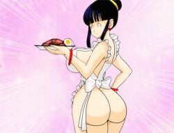 apron ass big_breasts big_butt chichi cooking curvy dragon_ball dragon_ball_z kitchen light-skinned_female light_skin milf naughty_turtle